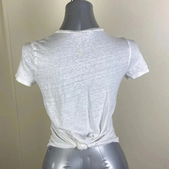 3/$15 Minimalist Casual Graphic light weight tie back white tee  short sleeve XS - Picture 3 of 10